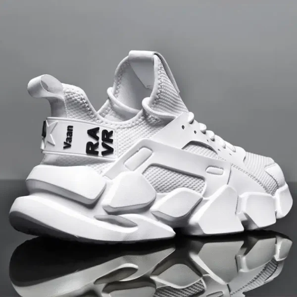 Men’s Top Rubber Thick Sole Fashion Flying Weave Shoes White - Image 2