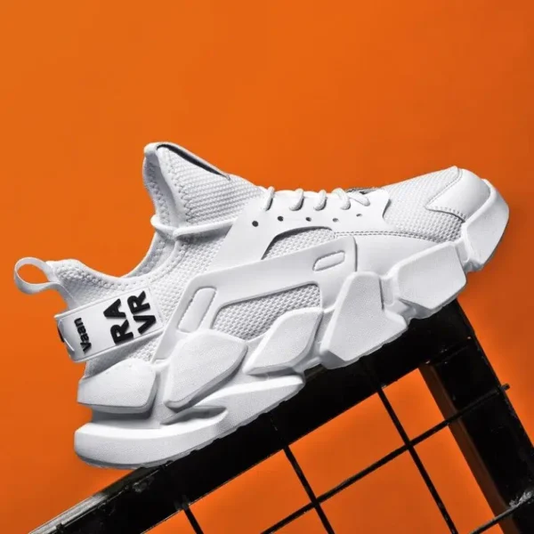 Men’s Top Rubber Thick Sole Fashion Flying Weave Shoes White - Image 3