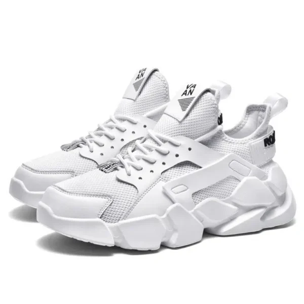 Men’s Top Rubber Thick Sole Fashion Flying Weave Shoes White - Image 5