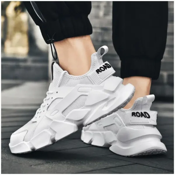 Men’s Top Rubber Thick Sole Fashion Flying Weave Shoes White