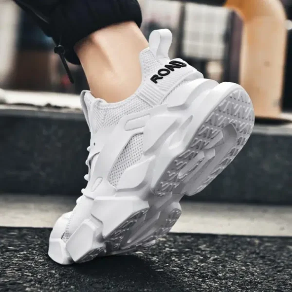 Men’s Top Rubber Thick Sole Fashion Flying Weave Shoes White - Image 6