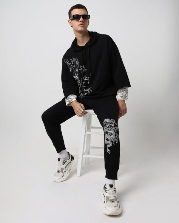 Men’s Black Firece Graphic Printed Super Loose Fit Co-ordinates